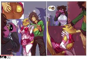 Porn comic Deltarune. Alphys x Kris x Susie. OkuMakimura