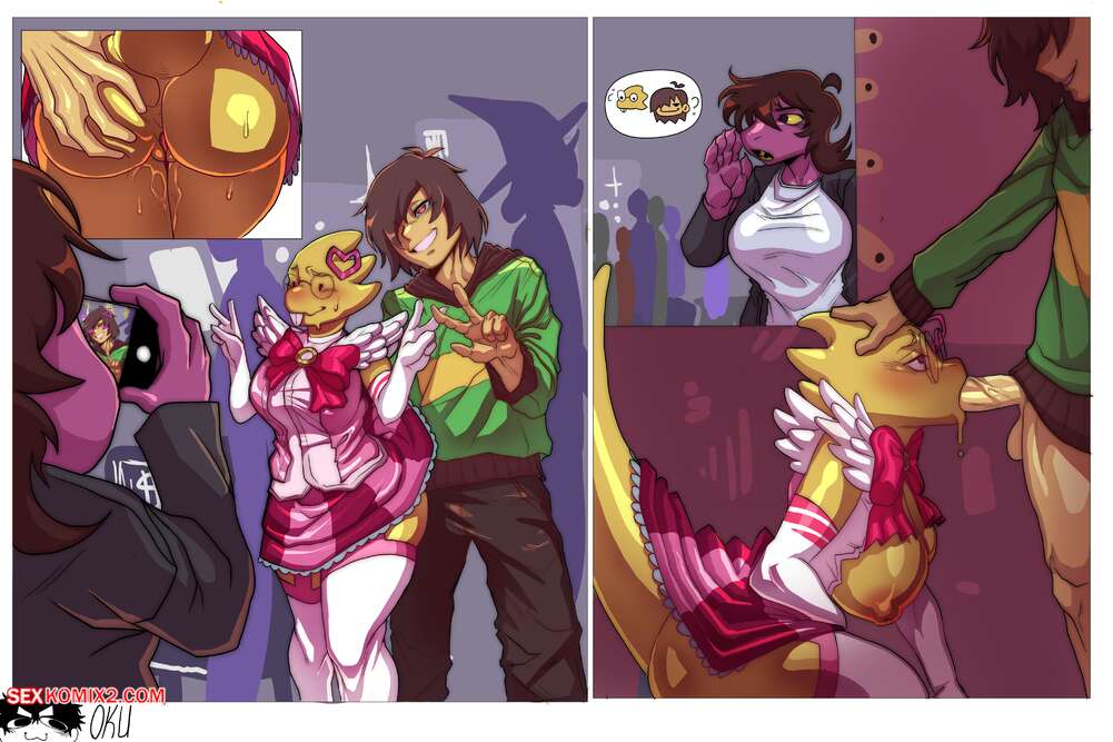 Porn comic Deltarune. Alphys x Kris x Susie. OkuMakimura